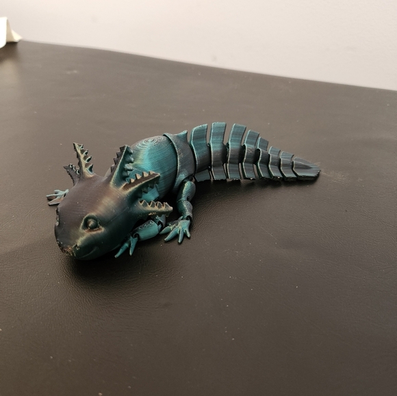 3-D Printed Articulated Axolotl Blue/Green/Black 6.5in Long - Picture 3 of 5